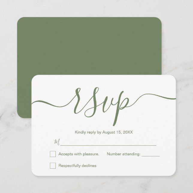 Sage green Simple Elegant Modern Wedding Custom  RSVP Card (Front/Back)