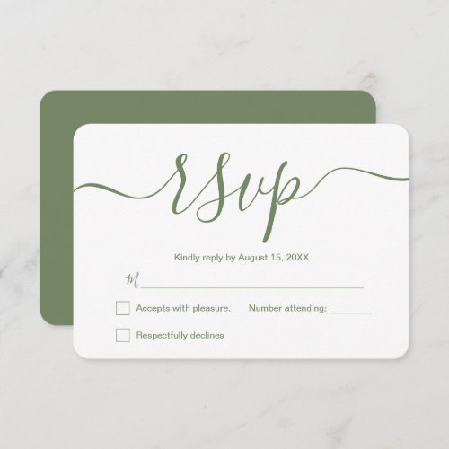 Sage green Simple Elegant Modern Wedding Custom  RSVP Card