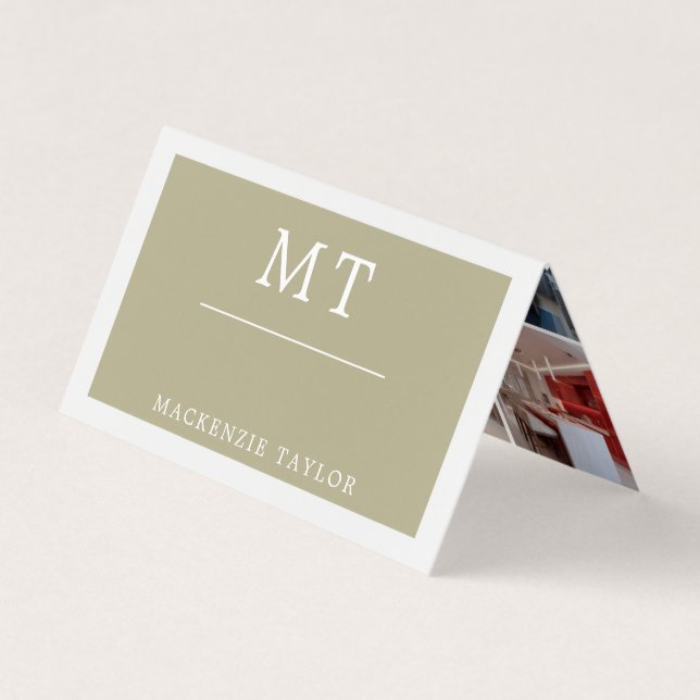 Sage Green Simple Elegant Professional 9 Photo Business Card (Front)