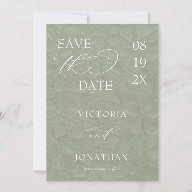Sage Green Simple Elegant  Save The Date (Front)