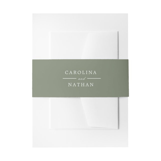 Sage Green Simple Elegant Wedding Names Invitation Belly Band (Front Example)