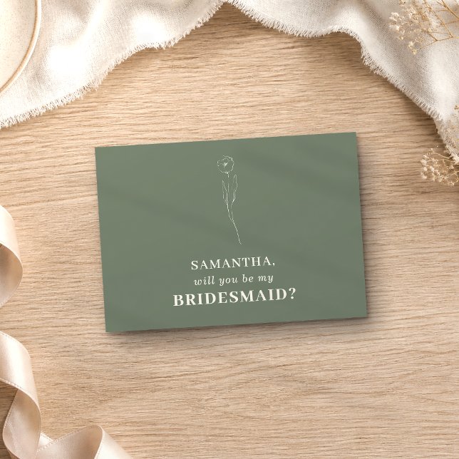 Sage green Simple Flower Will you Be my Bridesmaid Invitation (Creator Uploaded)