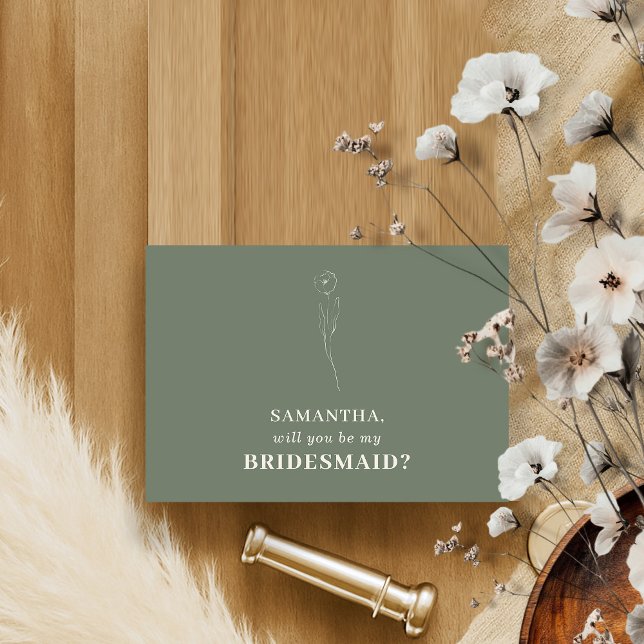 Sage green Simple Flower Will you Be my Bridesmaid Invitation (Creator Uploaded)
