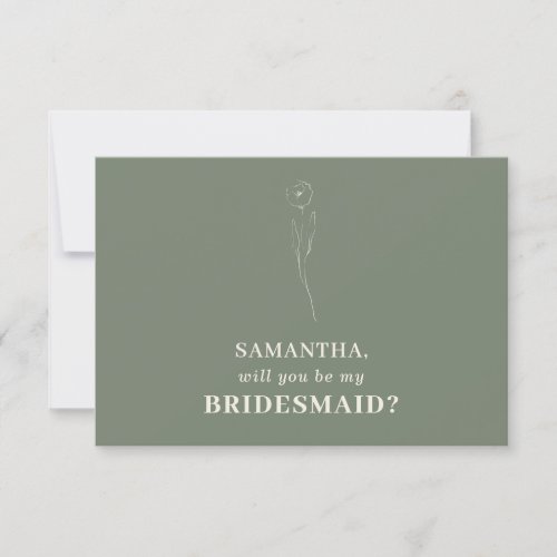 Sage green Simple Flower Will you Be my Bridesmaid Invitation