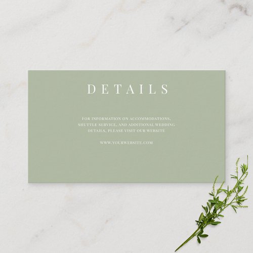 Sage Green Simple Formal Wedding Details Enclosure Card