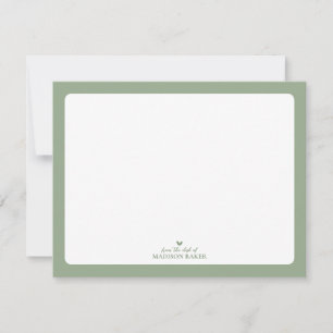 Sage Green Simple Heart Personalized Stationery Note Card