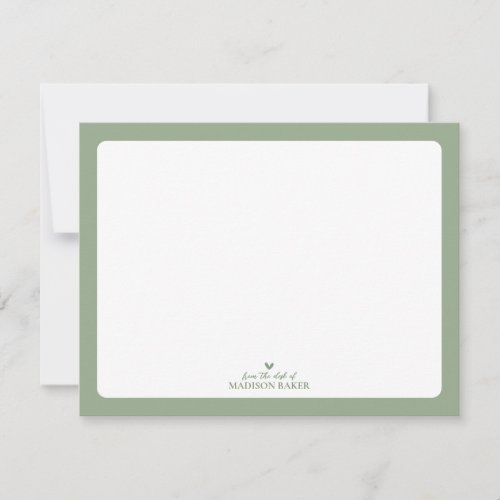 Sage Green  Simple Heart Personalized Stationery Note Card