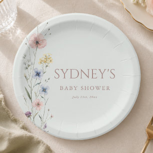Sage Green Simple Little Wildflower Baby Shower Paper Plates