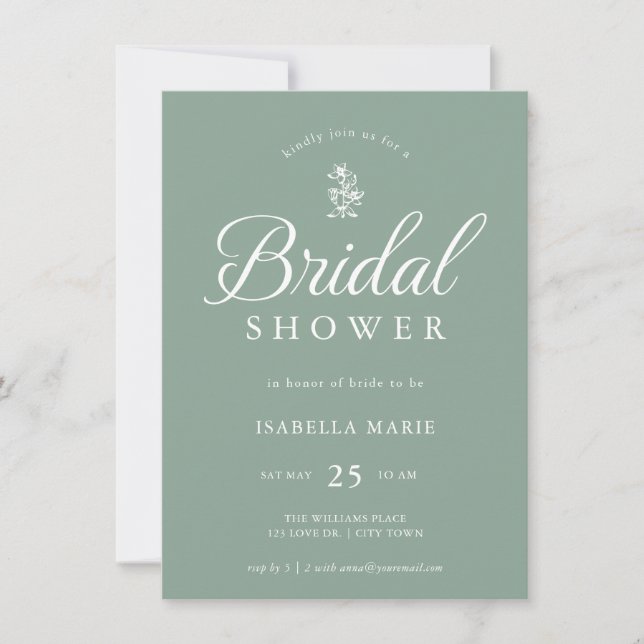 Sage Green Simple Minimal Bridal Shower Invitation (Front)