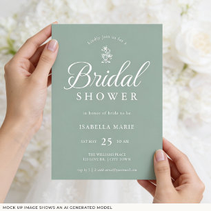 Sage Green Simple Minimal Bridal Shower Invitation