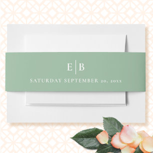 Sage Green Simple Minimal Monogram Initial Wedding Invitation Belly Band