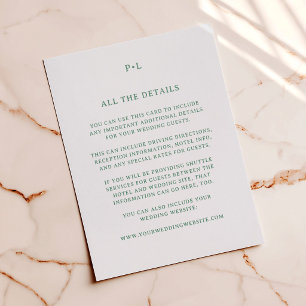 Sage Green Simple Minimal Wedding Details Letterpress Enclosure Card