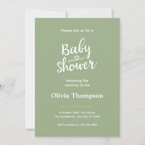Sage Green Simple Minimalist Cute Baby Shower Invitation