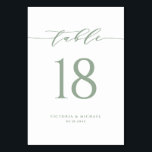 Sage Green Simple Minimalist Script Wedding Table Number<br><div class="desc">Add an elegant sage green and white accent to your event with these customizable table numbers cards. It features a simple calligraphy script and classic typography. Personalize by adding names, dates and table numbers. This sage green table number card is perfect for weddings, bridal, baby showers, and so much more....</div>