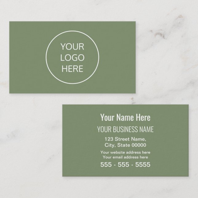 Sage Green Simple Modern Add Your Logo Business Card (Front/Back)