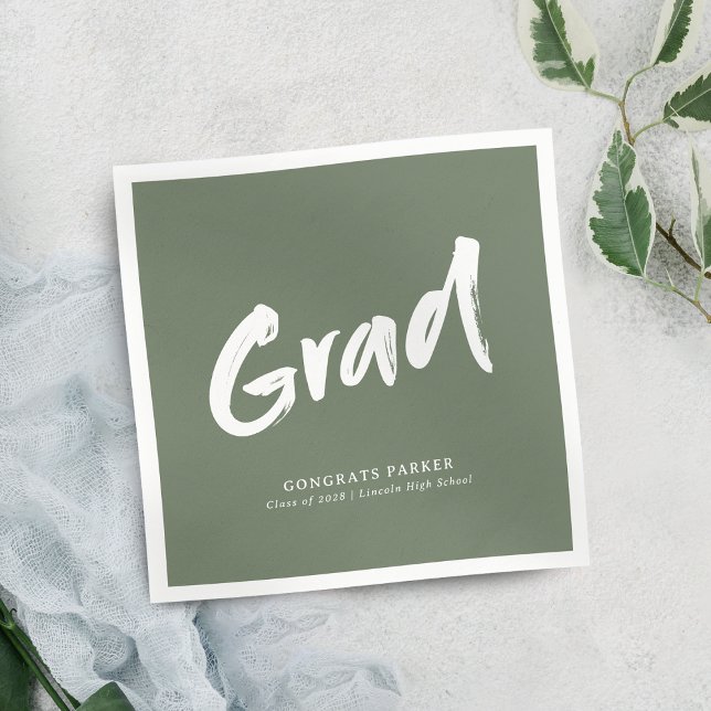 Sage Green Simple Modern Brush Script Grad Party Napkins (Sage Green Simple Modern Brush Script Grad Party Napkins)