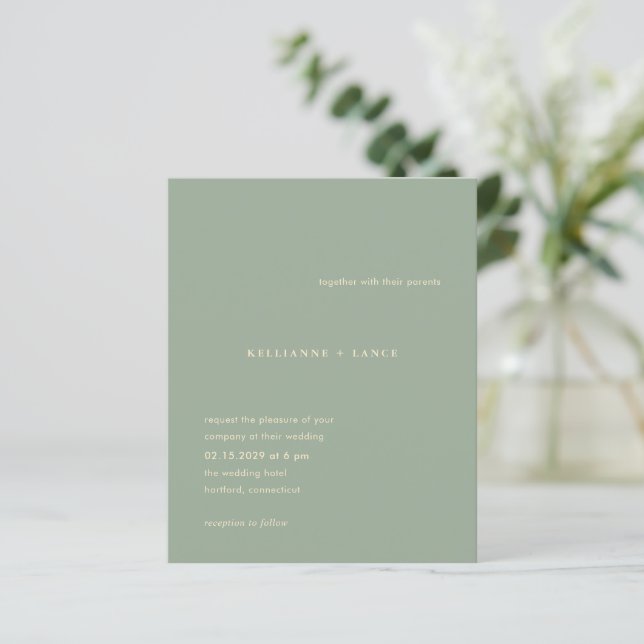 Sage Green Simple Modern Budget Wedding Invitation (Standing Front)