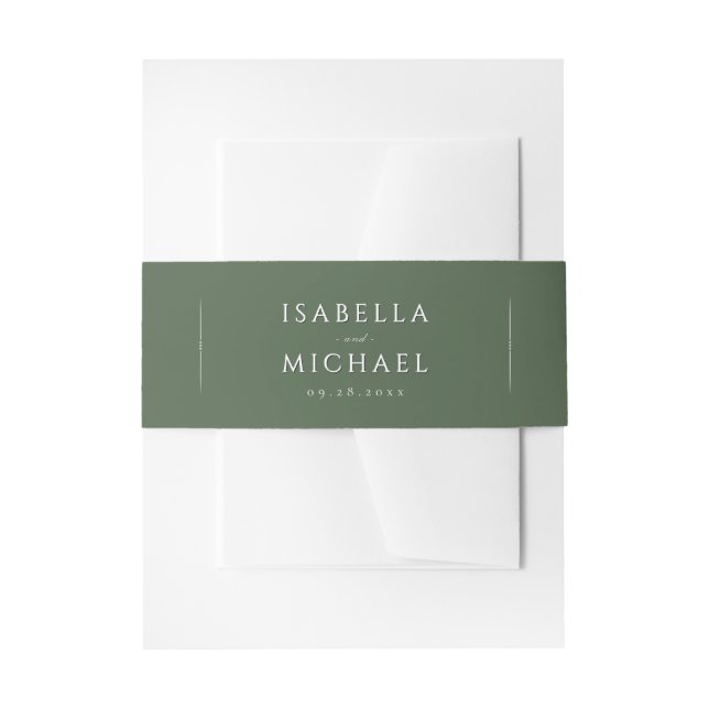 Sage Green Simple Modern Classy Luxury Wedding Invitation Belly Band (Front Example)