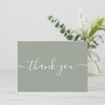 Sage Green Simple Modern Elegant Script Thank You Card | Zazzle