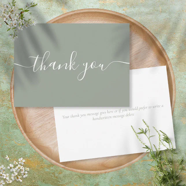 Sage Green Simple Modern Elegant Script Thank You Card | Zazzle