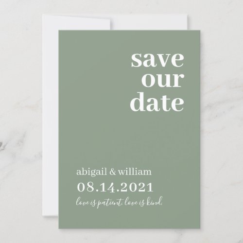 Sage Green Simple Modern Non Photo Wedding  Save The Date