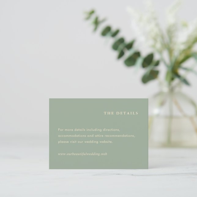 Sage Green Simple Modern Wedding Enclosure Card (Standing Front)