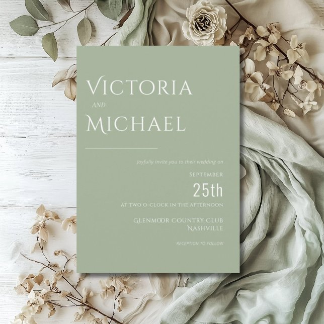 Sage Green Simple Modern Wedding Invitation (Creator Uploaded)