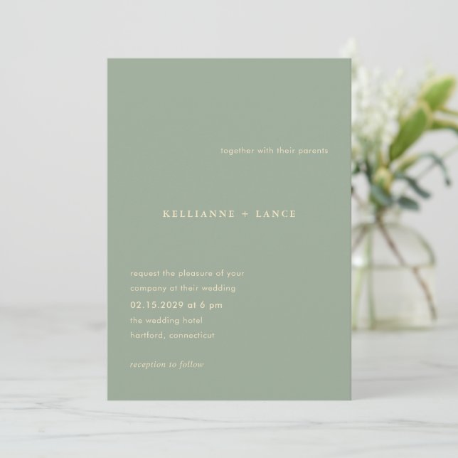 Sage Green Simple Modern Wedding Invitation (Standing Front)