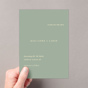 Sage Green Simple Modern Wedding Save the Date Acrylic Invitations