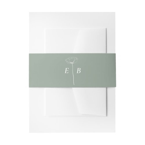 Sage Green Simple Monogram Initial Floral Accent Invitation Belly Band