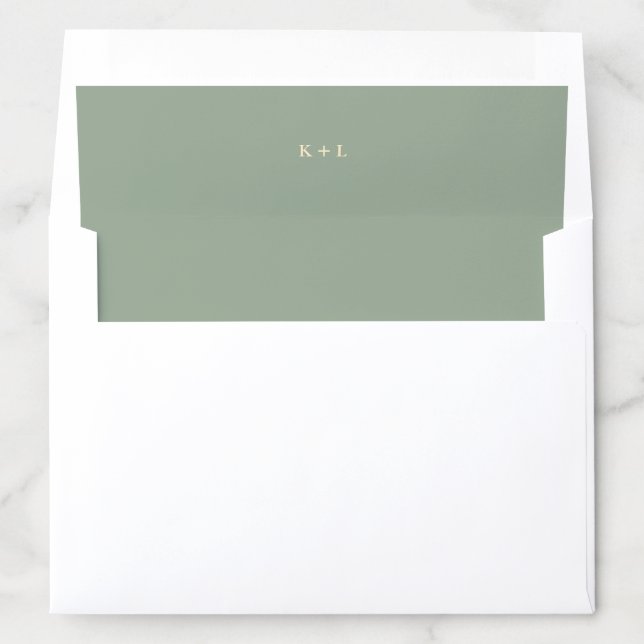 Sage Green Simple Monogram Modern Wedding Envelope Liner (In Envelope)