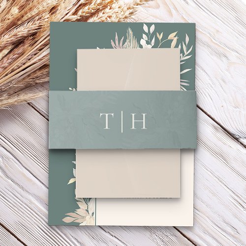 Sage Green Simple Monogrammed Invitation Belly Band