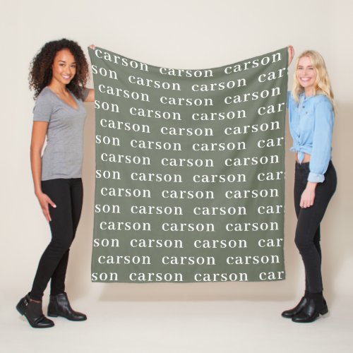 Sage Green Simple Personalized Repeating Name Fleece Blanket