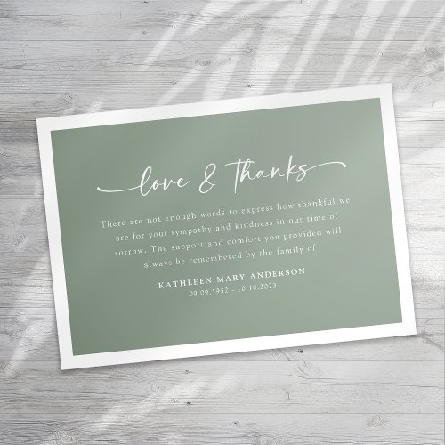 Sage Green Simple Script Funeral Thank You Card
