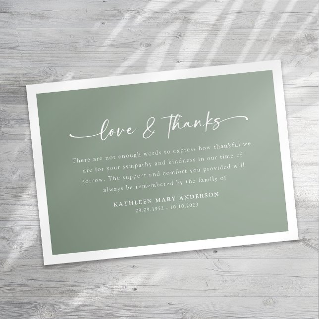 Sage Green Simple Script Funeral Thank You Card (Creator Uploaded)
