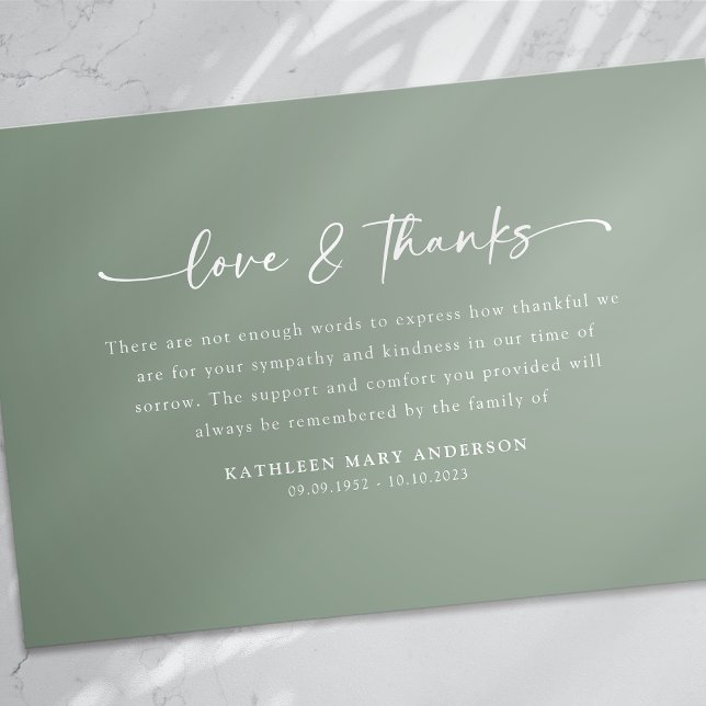 Sage Green Simple Script Funeral Thank You Card (Creator Uploaded)