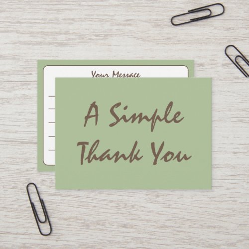 Sage Green Simple Script Thank You Business Card