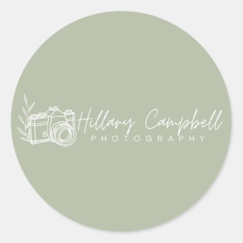 Sage Green Simple Small Business Logo Promotional  Classic Round Sticker