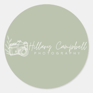 Sage Green Simple Small Business Logo Promotional Classic Round Sticker