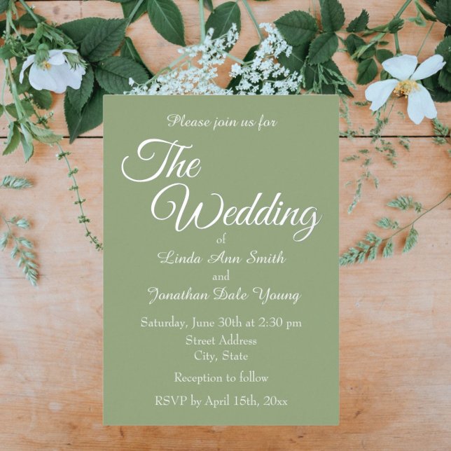 Sage Green Simple Style Wedding Foil Invitation (In Situ Wedding)
