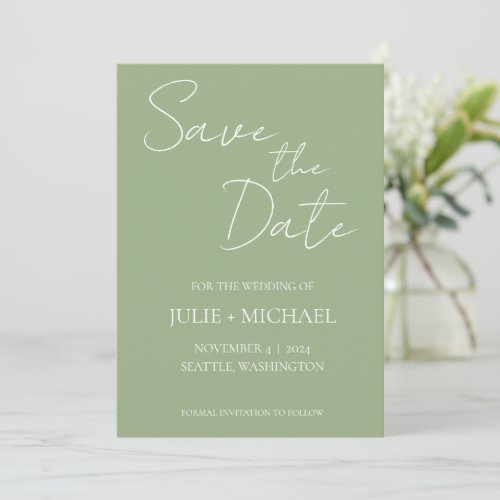 Sage Green Simple Style Wedding Save The Date