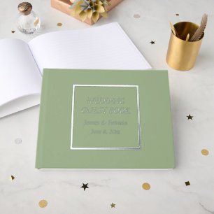 Sage Green Simple Stylized Lettering Wedding Foil Guest Book