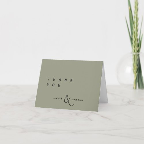 Sage Green  Simple Trendy Wedding Thank You Card