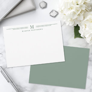 Sage Green Simple Two Border Minimalist Note Card