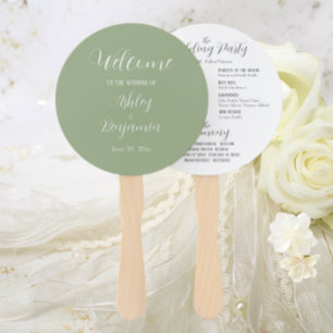 Sage Green Simple Wedding Ceremony Program Hand Fan