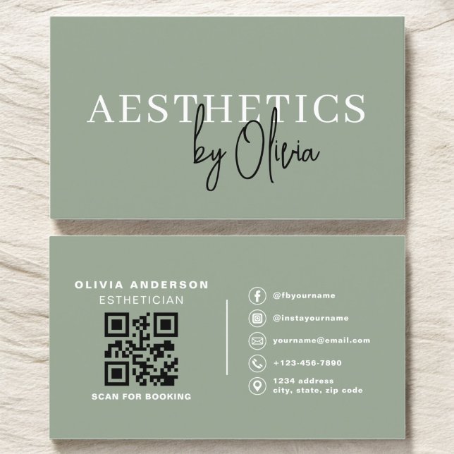 Sage Green Skincare Esthetician QR Code  Business Card (Creator Uploaded)