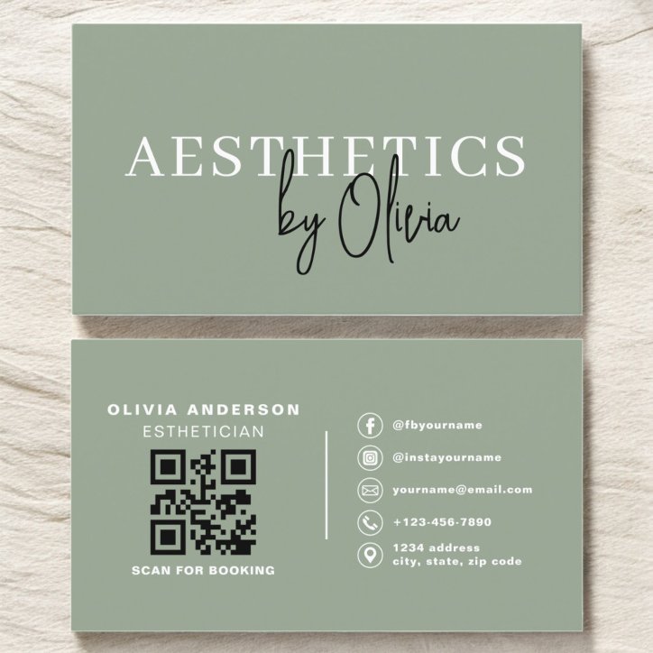Sage Green Skincare Esthetician QR Code Business Card