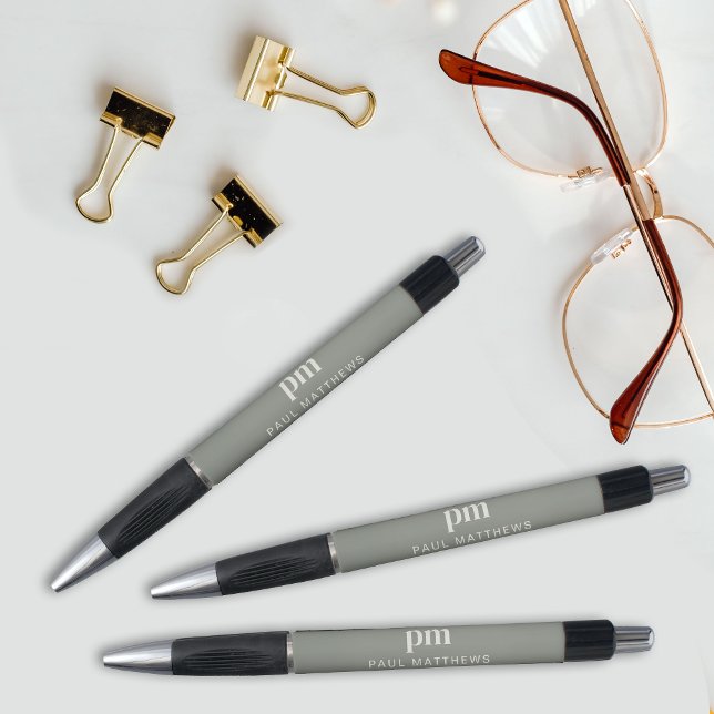 Sage Green Sleek Professional Monogram and Name Pen (Creator Uploaded)