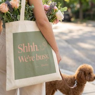 Sage Green Sleeping Poodle Dog Mom Custom Name Tote Bag