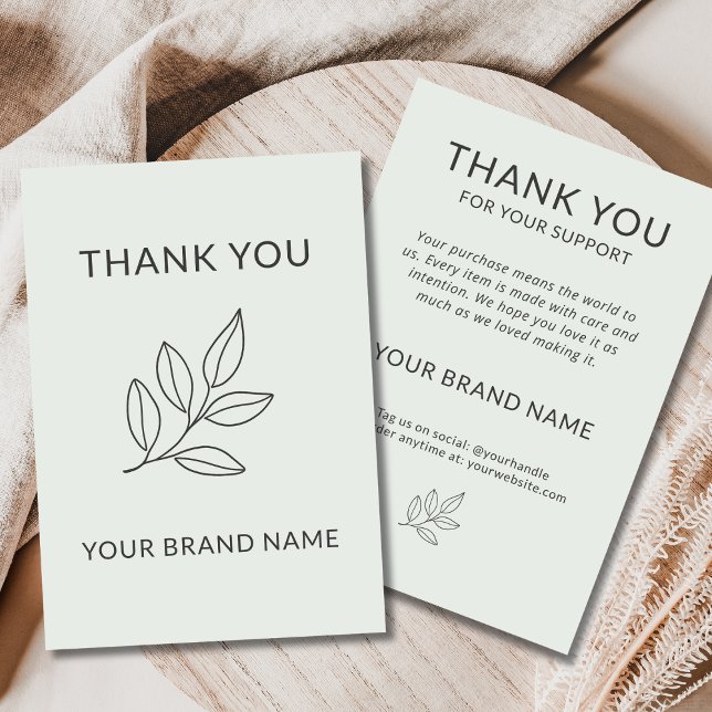 Sage Green Small Business Minimalist Botanical Thank You Card (Creator Uploaded)
